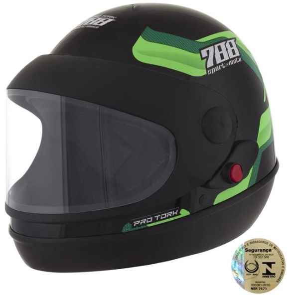 CAPACETE SPORT MOTO SM 788 PTO/VERDE 58 AUTOMATICO