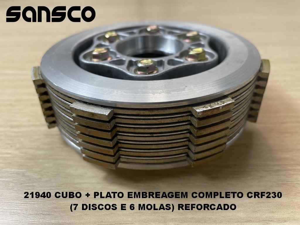 CUBO + PLATO EMBREAGEM CRF230 07/20 COMPLETO KIT 7 DISCOS E 6 MOLAS