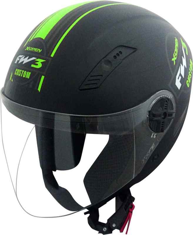 CAPACETE MOTO FW3  X OPEN CUSTOM PRETO FOSCO/VERDE 56