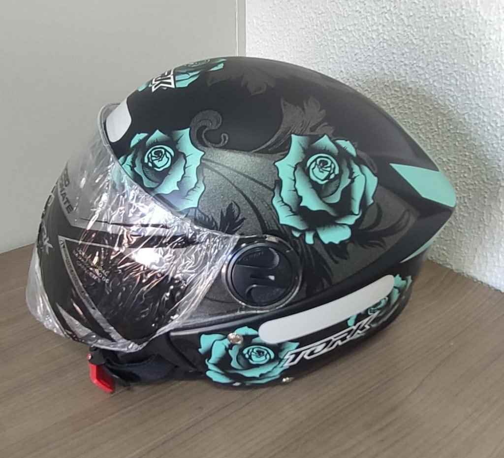 CAPACETE NEW LIBERTY 3 FLOWERS FOSCO AZUL/PRETO 58